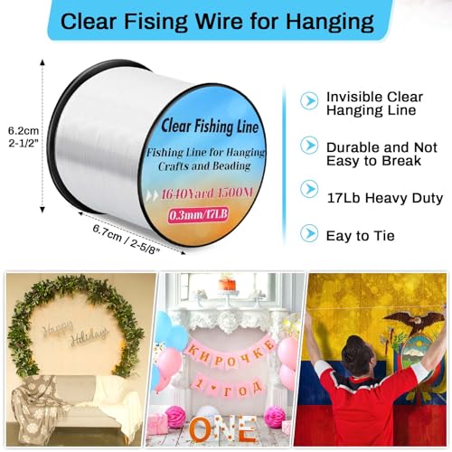 1640Yard/1500m Fishing Wire Nylon String Clear, Acejoz 0.3mm Fishing Line Invisible Hanging Wire Monofilament Line for Hanging Decorations Balloon Crafts