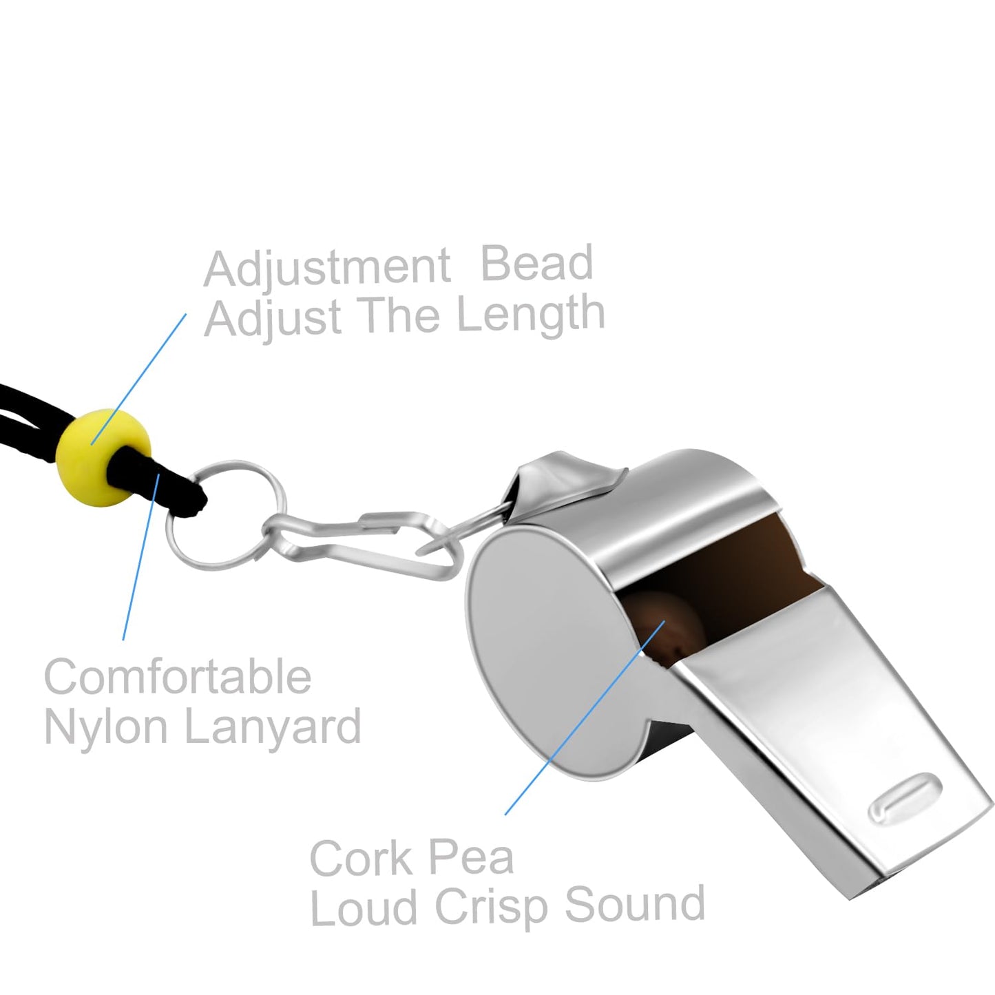 WONAPAD Whistle, Stainless Steel Sports Whistles with Lanyard, Loud Crisp Sound Whistles Great for Coaches, Referees, Teachers and Polices (2PCS)