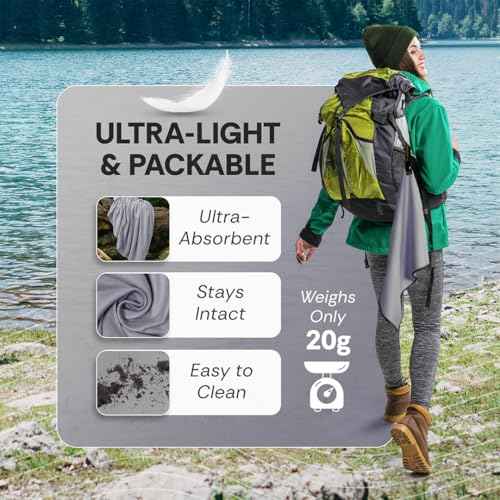 Backpacking Ultralight Quick Dry Microfiber Soft Fast Drying Hand and Face Towel Wash Cloth Camping Yoga Hiking Active Lifestyle Small (Gray, Small)