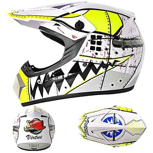 Senhill Youth ATV Dirt Bike Helmet, Motocross Helmet with Gloves Goggles Mask, Full Face Motorcycle Helmet, Adjustable Sun Visor & Quick Release Buckle, DOT/FMVSS 218 Approved (White, L)