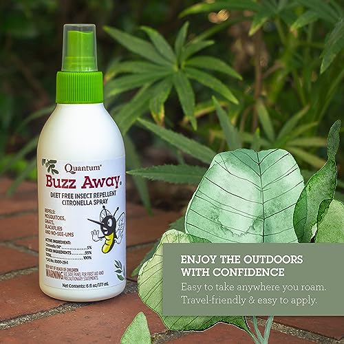 Quantum Health Buzz Away Insect Repellent DEET Free Citronella Oil Outdoor Mosquito Gnat Black Fly & No-See-Um Bug Spray Powerful Plants Repel Bugs Off Skin, Safe for Kids - 6 Ounce