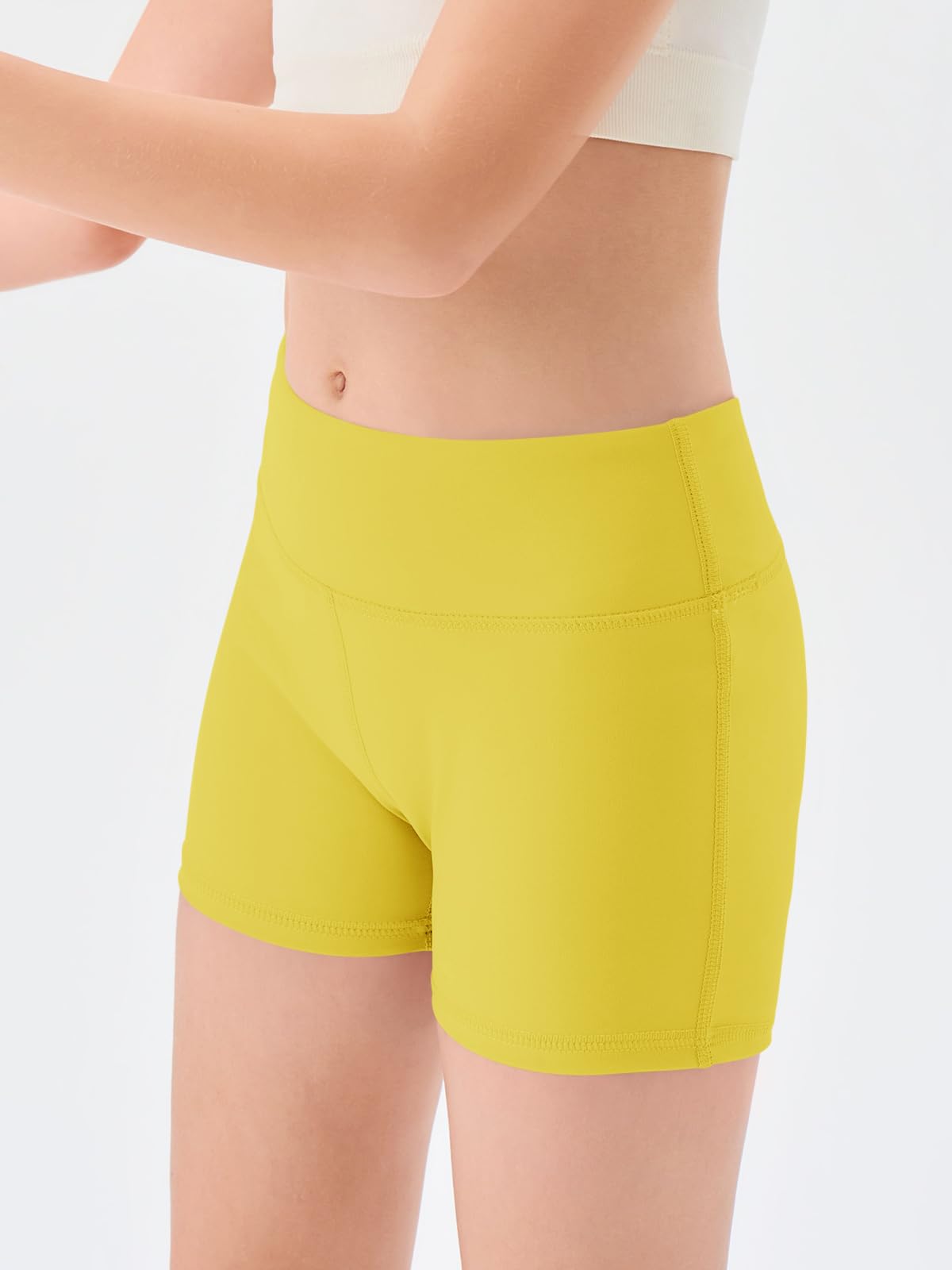 Haloumoning Girls Athletic Shorts Kids High Waisted Yoga Dance Biker Shorts Comfy Gymnastics Shorts 5-14Y Yellow