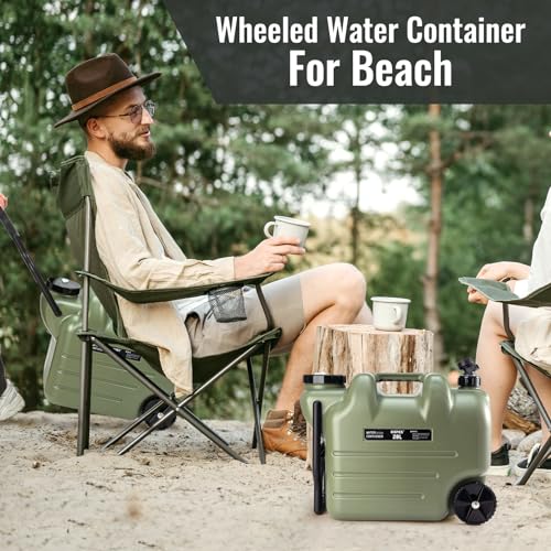 7.4 Gallon Water Jug with Wheels & Folding Handle, Portable Water Container, GIGYES Rolling Wheel Water Storage Tank for Hiking Camping