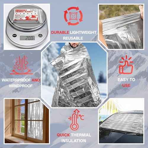 SecuCaptain Survival Emergency Thermal Blankets: Extra Large 84¡± x63¡± Space Mylar Blanket Kit for Outdoor Cold Winter Camping Hiking Car Bug Out Bag or First Aid - 10 Pack