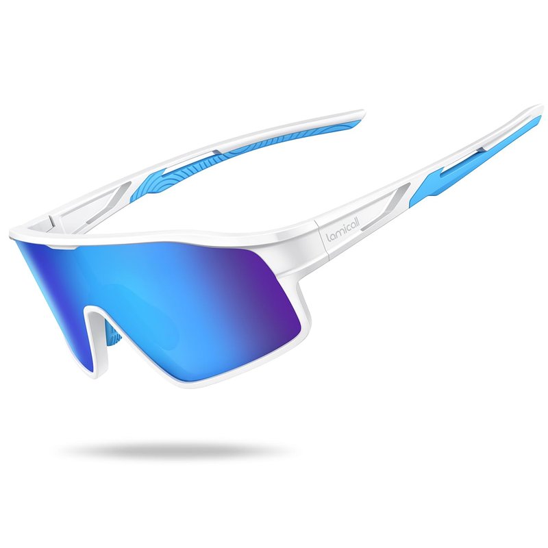 Lamicall Polarized Sport Sunglasses for Age 6-10 Kids - UV400 Protection Baseball Cycling Running Sun Glasses for Boys Girls Teens, White Blue
