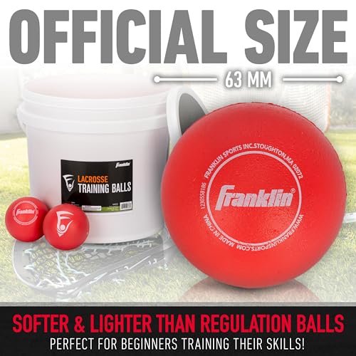 Franklin Sports Soft Training Lacrosse Ball Bucket - (20) Kids Soft Rubber Lacrosse Balls for Indoor + Outdoor Play - Official Size Youth Lax Equipment for Kids + Beginners