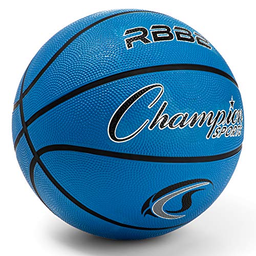 Champion Sports Rubber Junior Basketball, Heavy Duty Pro-Style Basketballs, Premium Basketball Equipment, Indoor Outdoor - Physical Education Supplies (Size 5, Blue)