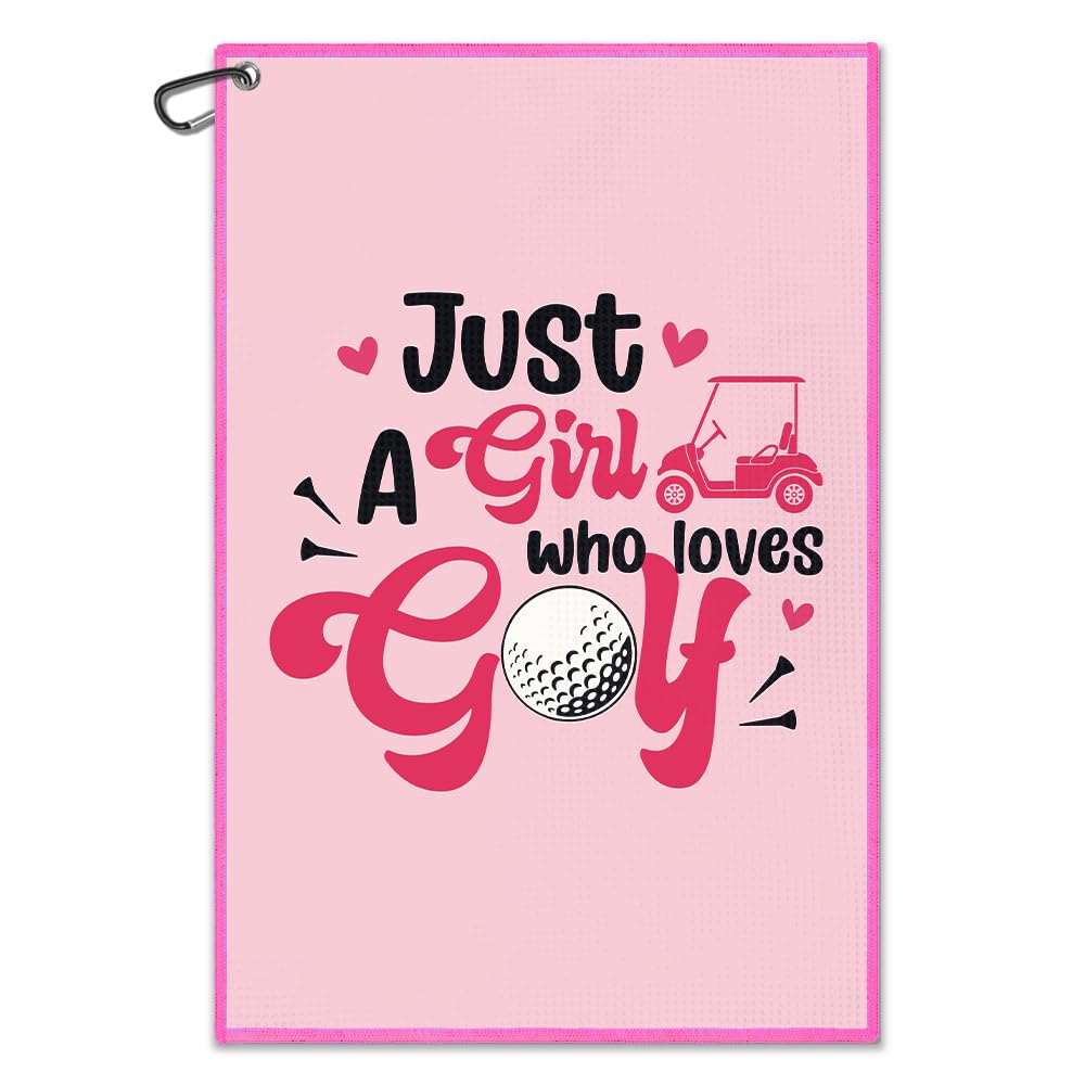Juoqg Just A Girl Who Loves Golf Towel, Funny Golf Bag Towel with Clip for Women, Golfing Accessories for Women, Birthday Retirement Gifts for Female Golfer, Golfing Gifts for Lady Mom Grandma Sister