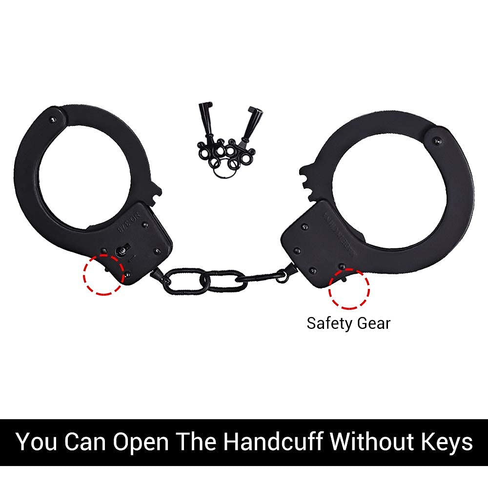 Bedsecret Handcuffs Double Lock Steel Police Edition Professional Grade Handcuffs,Hand Cuffs Cop with Keys-Black