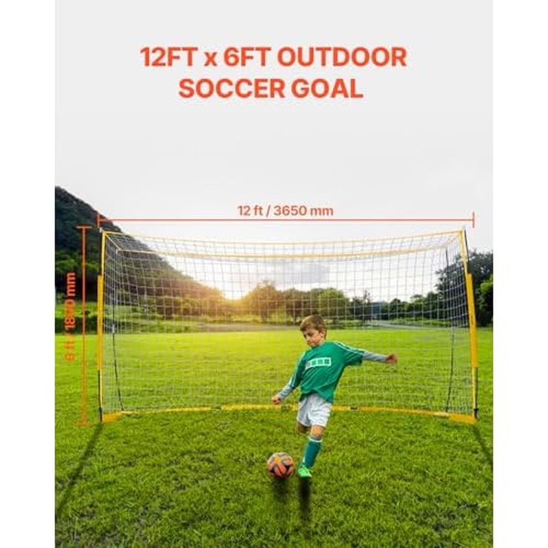 VEVOR Portable Soccer Goal, 12 x 6 ft Large Practice Soccer Net, Steel Fiberglass Structure Training Goal Set with Carry Bag, All-Weather Outdoor Use, for Backyards, Parks, School Fields