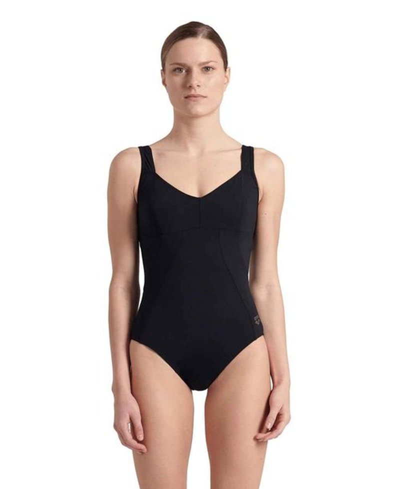 ARENA Women’s Vertigo Shapewear Wing Back One Piece Swimsuit C Cup Built in Bra Ladies Shaping Tummy Control Swimwear, Black, Size 38