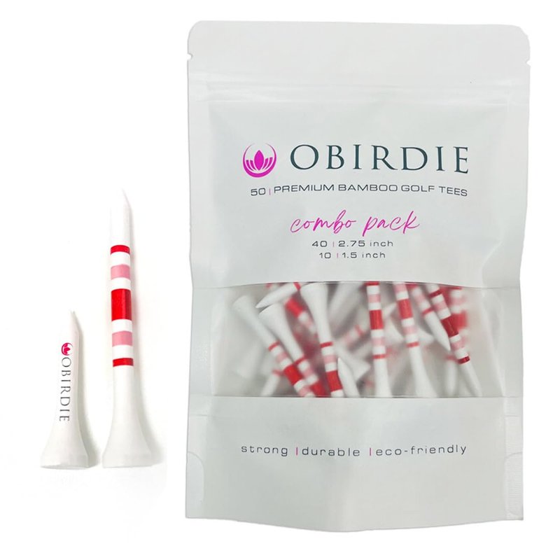 Obirdie Bamboo Golf Tees Bulk Pack of 50 Strong Durable Golf Tees 2.75 and 1.5 Inch Short and Long Golf Tees for Women Eco Friendly Bamboo Tees Golf Accessories Womens Golf Ball Tees (Red & Pink)