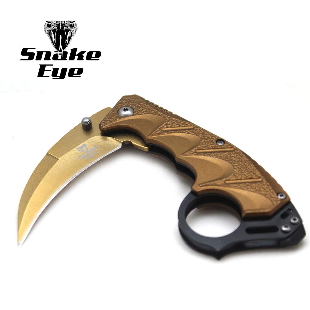 Snake Eye Tactical Everyday Carry Spring Assist Style Folding Pocket Knife EDC (Gold)