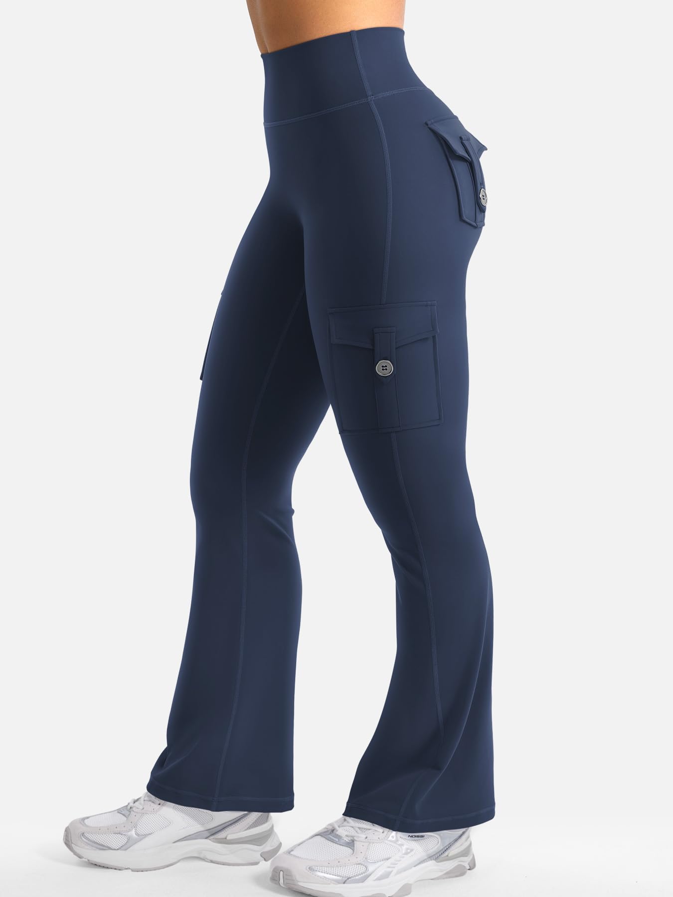 YEOREO CoreFlex Women Workout Flare Leggings with Pockets Scrunch Cargo Gym Yoga Leggings Blue Navy M