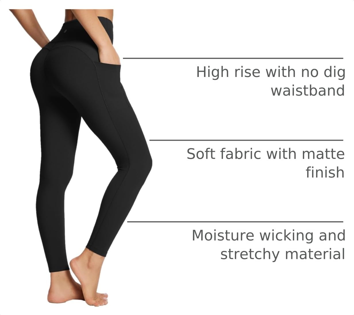 baleaf Women's Leggings with Pockets Black M