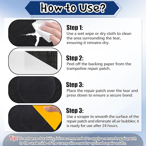 Xerteam Trampoline Patch Repair Kit - Heavy-Duty Self-Adhesive Mats Patches for Tears & Holes