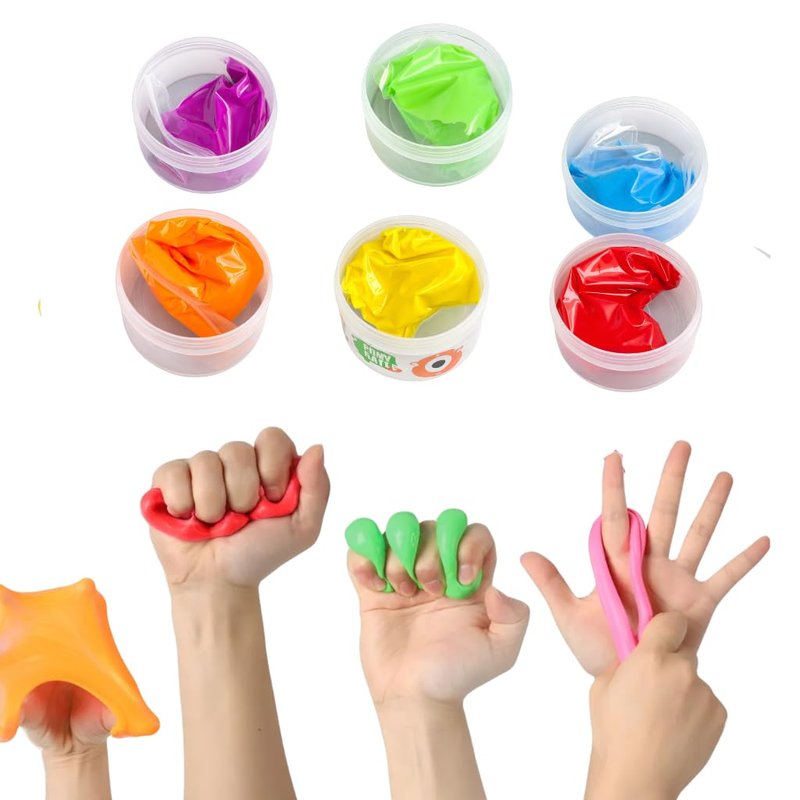 EQMED Therapeutic Hand Exercise Putty Set, 6 Resistance Levels, Non-Toxic Silicone for Hand Therapy, Stress Relief