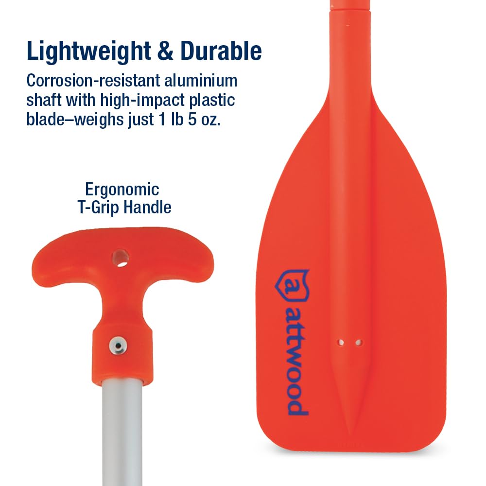 Attwood 20-inch to 42-inch Emergency Telescoping Paddle for Boating, Lightweight & Durable, High Visibility Orange, 11828-1