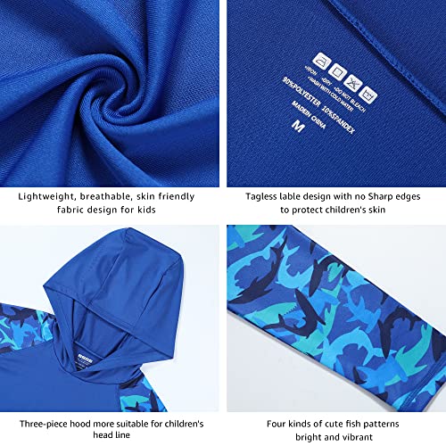 Boys UPF 50+ Swim Hooded Shirt with Pocket/Non-Pocket, Youth Kids SPF UV Sun Protection Rash Guard Long Sleeve Fishing Shirts