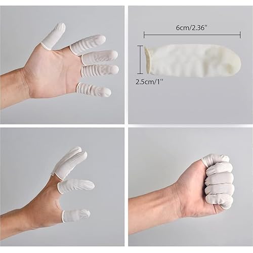 G2PLUS Disposable Finger Cots, 400pcs White Latex Rubber Finger Gloves, Rolled Edge Protective Covers for Electronic Repair, Nail Art, Tattoo, Lab Use, Crafting