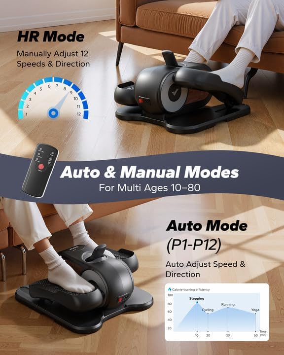 Under Desk Elliptical Machine - 12-Speed Quiet Portable Leg Exerciser for Seniors | Remote Control Home Office Fitness
