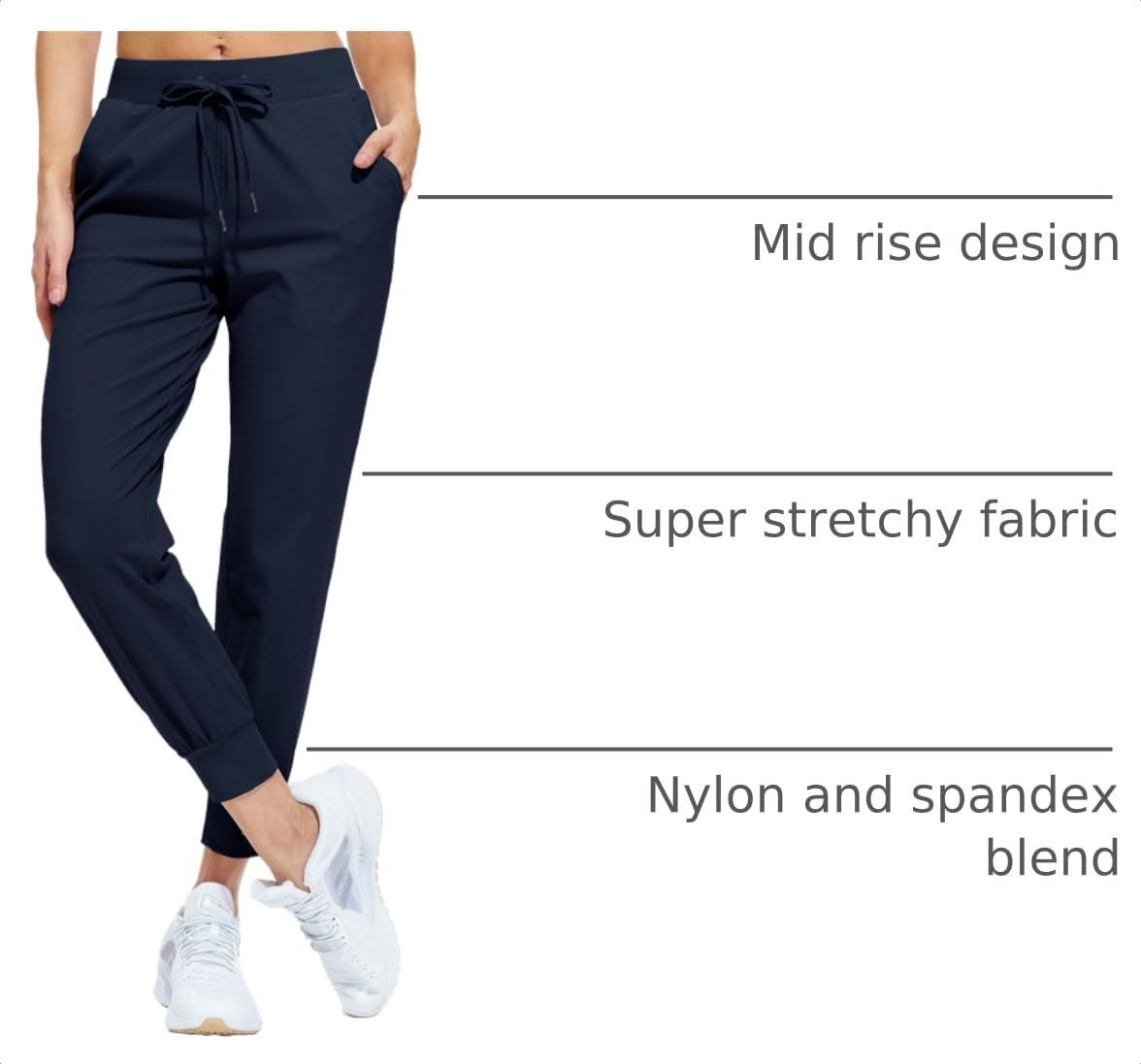 Libin Women's Joggers Pants Athletic Running Sweatpants, Navy L,Petite
