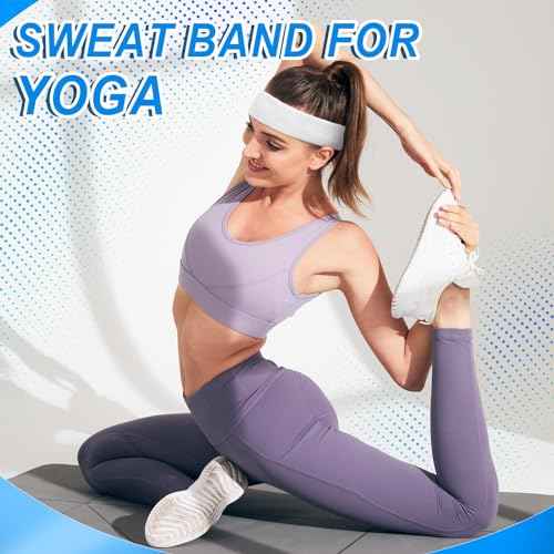 Sweatbands Sport Headbands for Men & Women, 12 Pcs Sweat Head Bands Moisture Wicking Sport Headband Cotton Sweatbands for Basketball, Athletic Exercise, Running