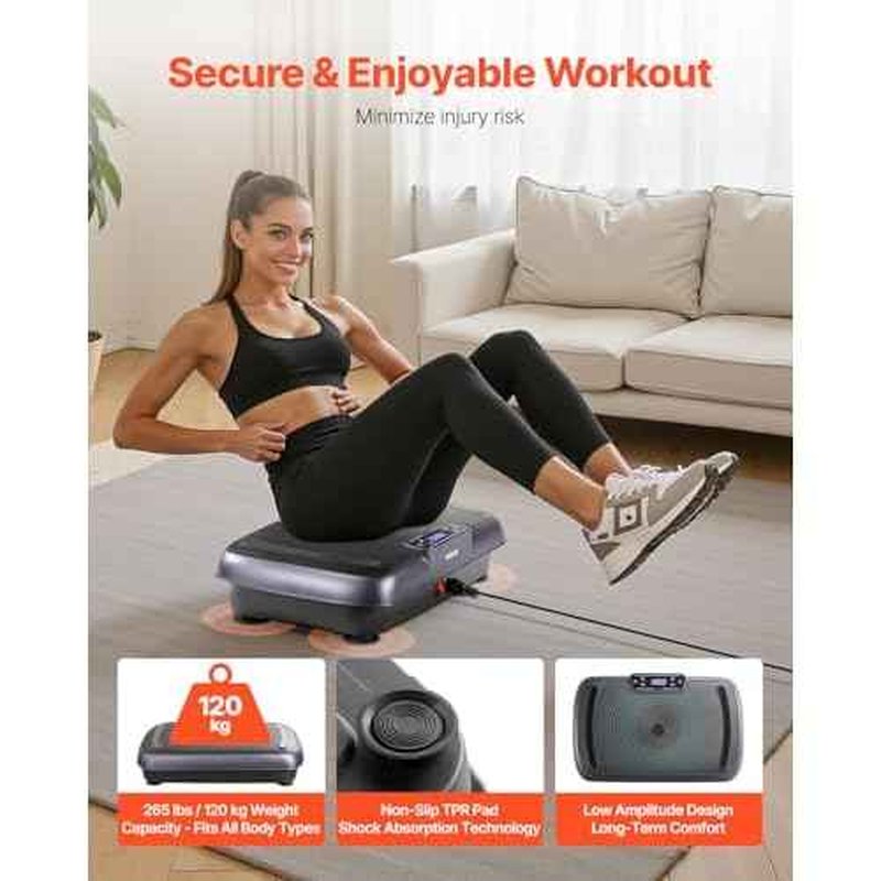 VEVOR Vibration Plate Exercise Machine, Whole Body Shaker for Lymphatic Drainage and Weight Loss, Home Workout Gym Fitness Equipment with 2 Resistance Bands, Vibrating Platform for Women Men