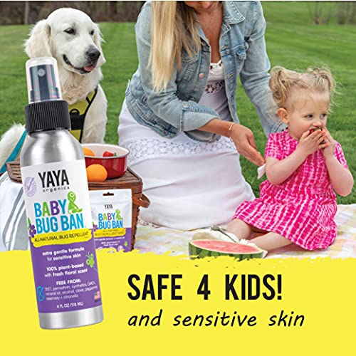 YAYA ORGANICS BABY BUG BAN – All-Natural, Proven Effective Repellent for Babies, Children and Sensitive Skin (4 ounce spray)