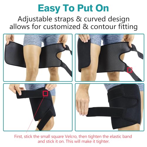 Thigh Brace, Hamstring Quadriceps Support and Thigh Wraps, Adjustable Compression Sleeve Support for Pulled Groin Muscle, Sprains, Tendonitis, Sciatica Pain and Sports Recovery for Men and Women