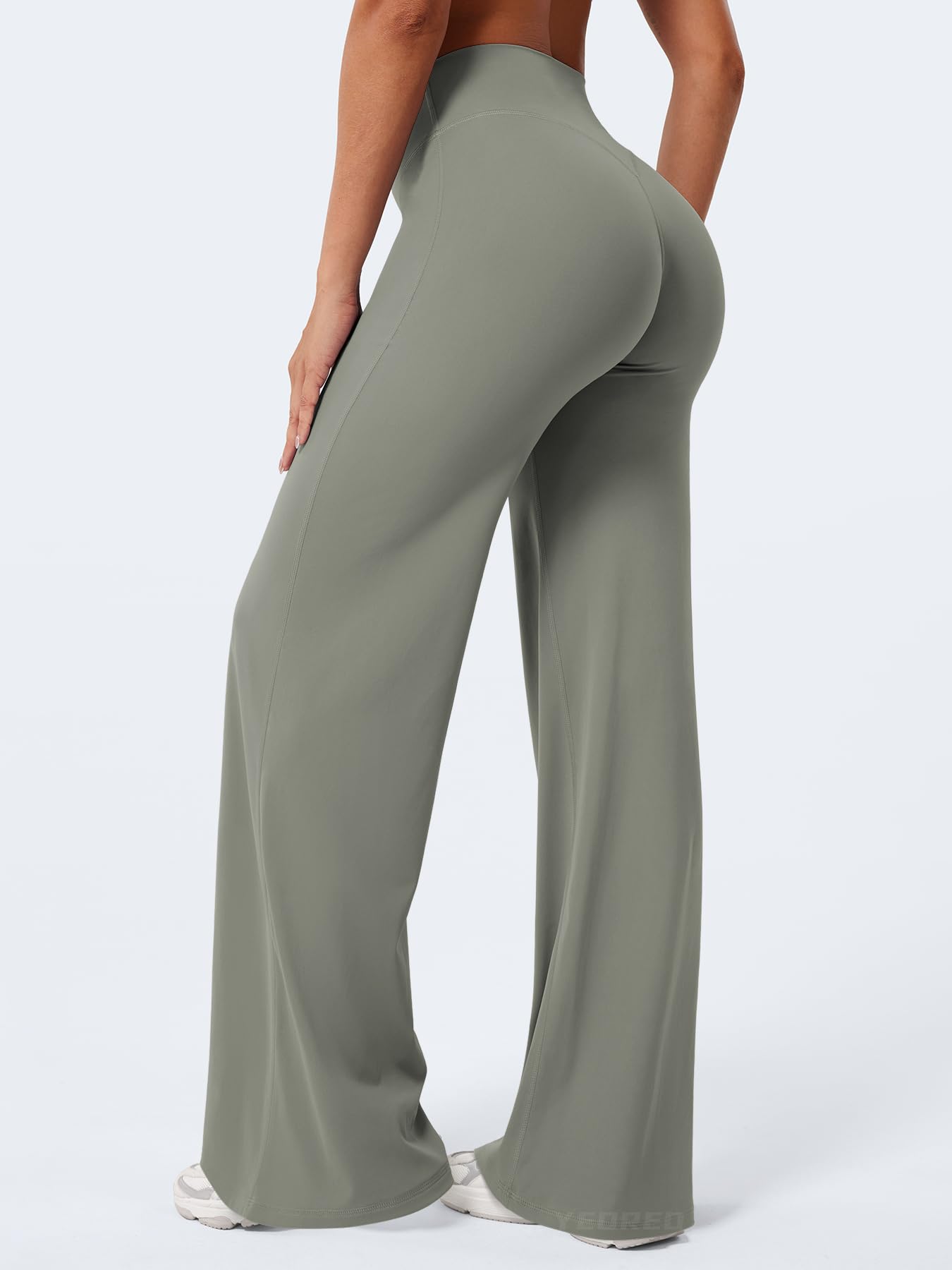 YEOREO Workout Leggings Womens No Front Seam Straight Leggings 33" High Waist Buttery Eddiy Gym Yoga Pants Gray Green L