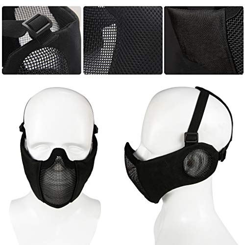 Yzpacc Airsoft Mask with Goggles, Foldable Half Face Airsoft Mesh Mask with Ear Protection for Paintball Shooting Cosplay CS Game