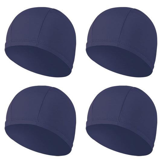 4 pcs Elastic Swim Caps for Both Women & Men & Kids Fabric Durable Non-Waterproof Cloth Swimming Pool Cap Elastic Bathing Cap (Dark Blue, 4)