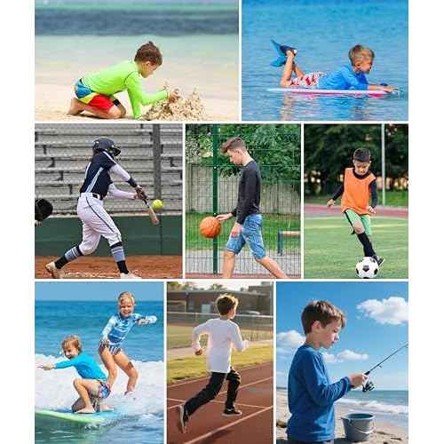Boys Rash Guard UPF 50+ Swim Shirt Youth Kids UV Sun Protection Long Sleeve Quick Dry Athletic T-Shirts for Beach Surf
