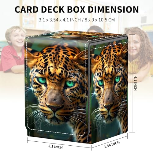 AIRWEE Card Deck Box for MTG Trading Cards, Magic Card Box Can Hold 110+ Single Sleeved Cards, Waterproof PU Leather Material, Strong Magnetic Buckle Card Set Box Suitable for TCG CCG, Jungle Leopard