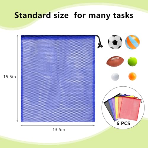 CHRORINE Multicolor Mesh Storage Bags 15.5x13.5 Inch, Pack of 6 for Travel & Gym