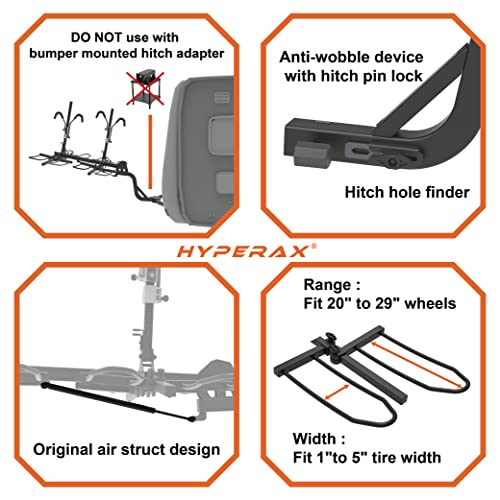 HYPERAX Patented Lift Assisted Volt Lift 1x - RV Rated Hitch Mounted 2 E Bike Rack Carrier Up to 1X 80lbs eBikes with Up to 5" Fat Tires for RV and SUV