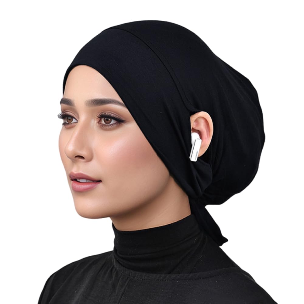 Hophor Hijab Undercaps Slouchy Beanies Cap Soft Hijab Caps Under Scarf for Women Muslim Jersey Inner Beain-Cap(Black+Khaki)