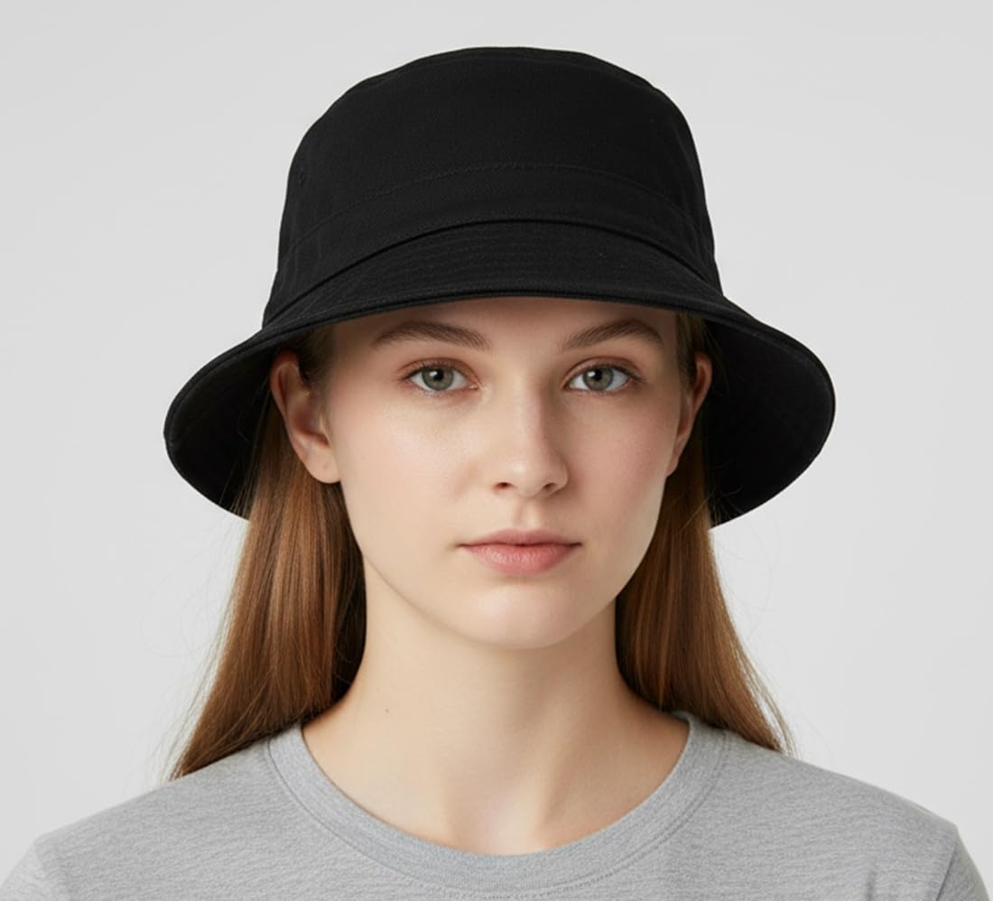 Premium Cotton Bucket Hat – Adjustable Size, Lightweight Sun Hat for Men & Women, Outdoor Summer Travel & Beach Black