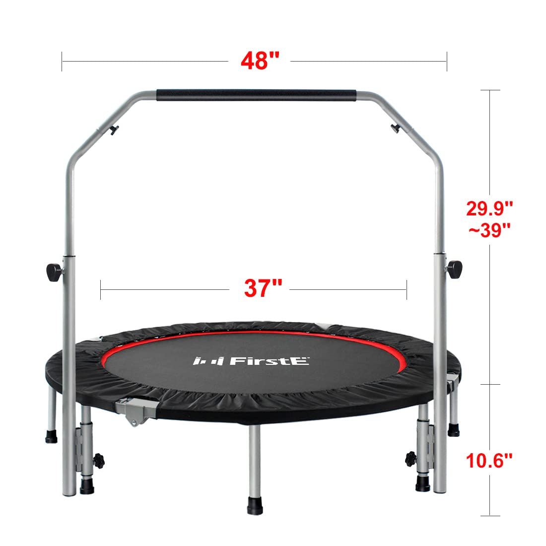 48 Inch Foldable Fitness Trampolines with 4 Level Adjustable Heights Foam Handrail,Jump Trampoline for Kids and Adults Indoor&Outdoor, Max Load 440lbs