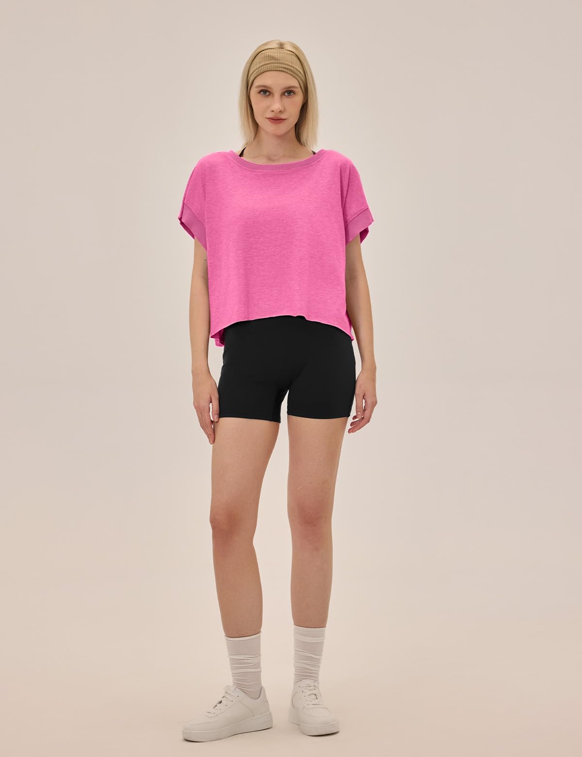 UNIANKIYA Open Back Workout Tops for Women Loose Fit Athletic Crop Tee Short Sleeve Gym Running Yoga Shirt Pink