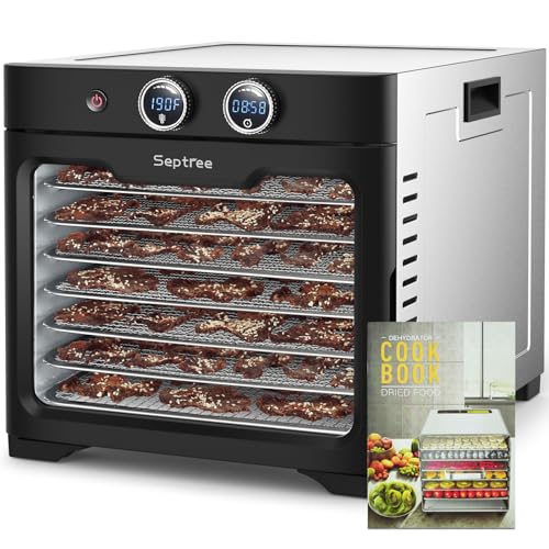 Septree Commercial Large 10 Trays Food Dehydrator, Usable Area up to 17ft², 1000W Detachable Full Stainless Steel Dryer Machine, up to 190℉ Temperature, for Meat, Fruit, Beef, Herbs, and Pet Food