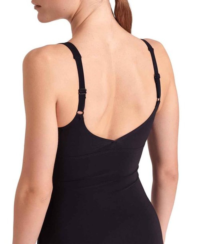 ARENA Women’s Bodylift Jewel Shapewear Wing Back One Piece Swimsuit C Cup Low Cut Leg Ladies Shaping Tummy Control Swimwear, Black/White, Size 38