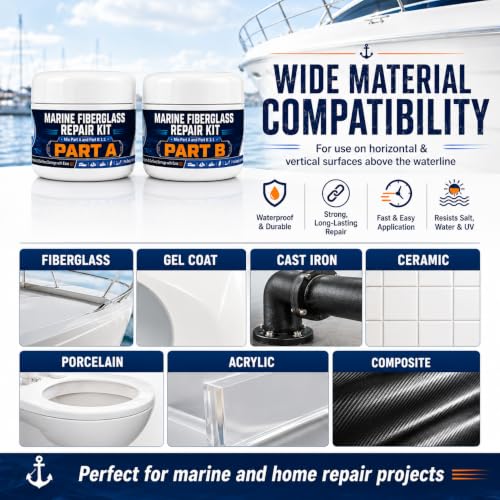 Marine Fiberglass Repair Kit with Waterproof Epoxy & Gelcoat for Boats