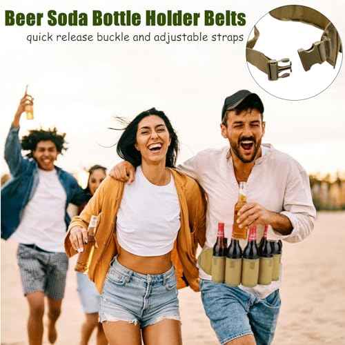 Beer Belt, Adjustable 6 Pack Beer Belt Bottle Holders, Portable Beer Soda Drink Can Holder Waist Pack Bag with Zipper Pocket Pen Slot, Perfect for Party, Picnic, Camping, BBQ, Outdoor Hiking£¨Brown£©