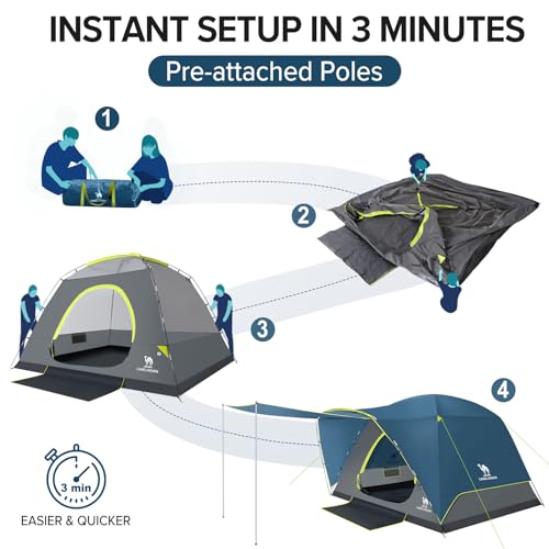 CAMEL CROWN Tents for Camping 3/4/5/6 Person Tent Waterproof Easy Setup Backpacking Tents with Floor Mats and Attached Porch Family Tent for Outdoor Hiking with Porch