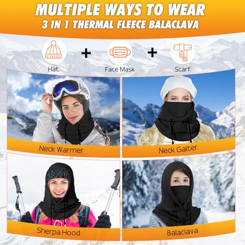 Fivali Winter Balaclava Ski Mask: Fleece Hood Hat Balaclava Face Mask Men Women Warm Face Cover for Cold Weather Gear