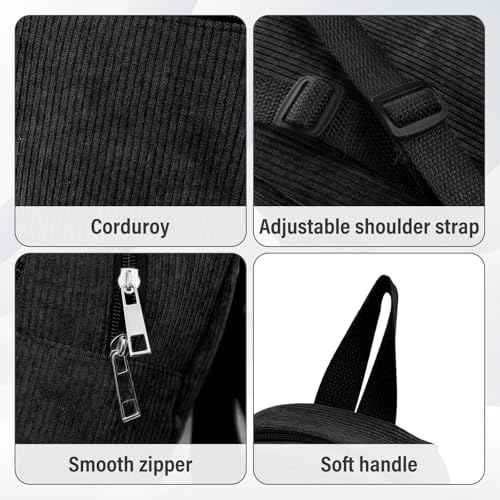 Cute Mini Backpacks, Corduroy Tiny Backpack Small Backpack for Women and Girls, Portable Ladies Backpacks (black)
