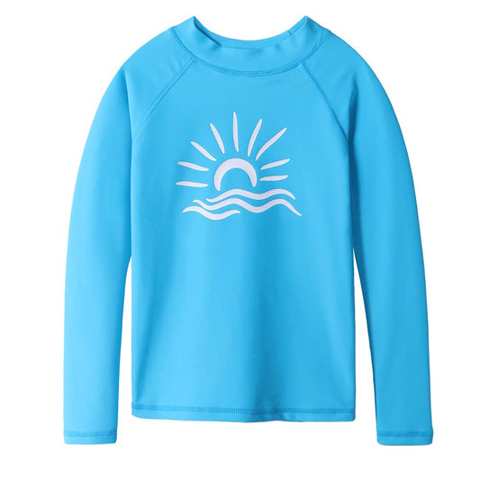 TFJH E Girls' Long-Sleeve Rashguard Swim Shirt UV 50+ Surfing Beachwear, Blue 12A