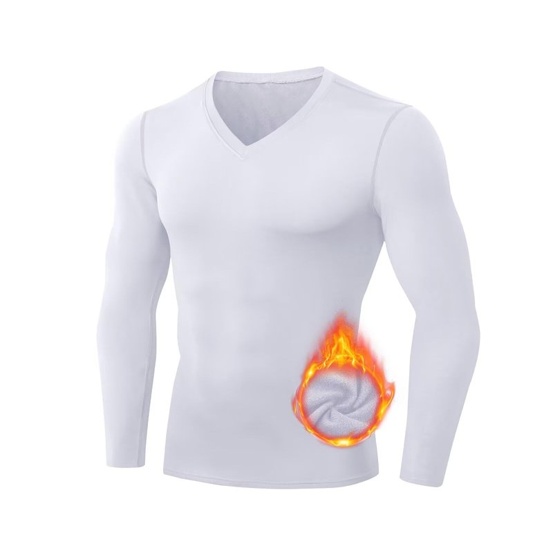 Tesuwel Thermal Shirts for Men Cold Weather Warm Men's Compression Shirts for Running Ski Base Layer Mens Fleece Lined Athletic Underwear Tops for Sports Hiking,High Wicking 511 White L